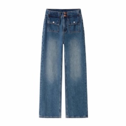 2026 Classic Blue Women Full Length Jeans Straight Leg Jeans for Women