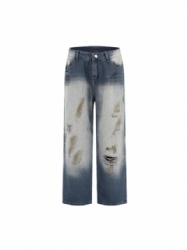 Factory Supplier Monkey Washed Distressed Jeans For Women Customized