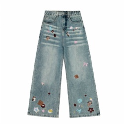 2026 Wisker Washed Embroidery Women Jeans Loose Cut Jeans for Women