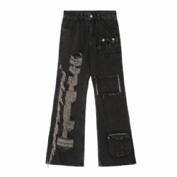 2026 Distressed Black Jeans Fashion Flare Jeans for Women