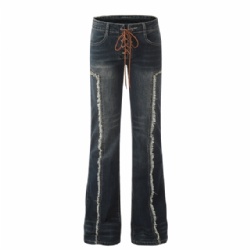 Factory Price Lace Up Designer Slim Fit Women Jeans Customized