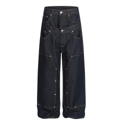 2025 Fake 2 Waistband Mens Cargo Jeans Loose Jeans for Men