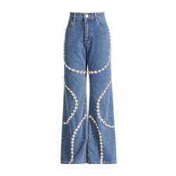 Facotry Price Rhinestone Decoration High Waist Women Flare Jeans