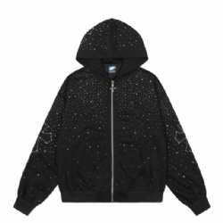 Factory Price Rhinestone Men's Hoodie Loose Cut Zip Up Hoodies For Men