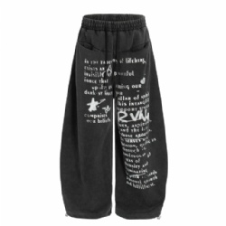 2026 Acid Washed Printed Men Sweat Pants Loose Cut Men Knit Pants