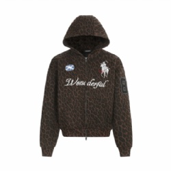 Men's Leopard Printed Hoodies Zip UP Embroidery Hoodie for Men