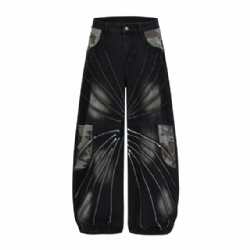 2026 Factory Price Camo Patchwork Black Jeans Baggy Style Vintage Washed Jeans for Men