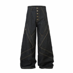 2025 Black Button Fly Men Denim Pants Loose Cut Men Jeans Customized