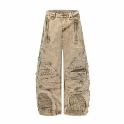 2025 Brown Ripped Men's Jeans Vintage Washed Jeans for Men