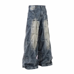 2025 High Street Designer Men Jeans Pleated Jeans for Men Customized