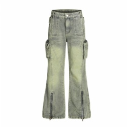 2025 High Quality Slim Fit Men's Flare Jeans Vintage Washed Cargo Jeans
