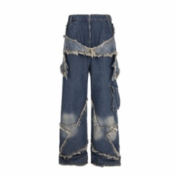 2025 High Street Heavy Washed Men Jeans Fringe Hem Jeans for Men Customized