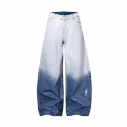 Factory Price Tie Dye Men Jeans Mid Waist Loose Cut Jeans Customized