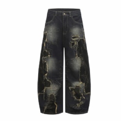 2025 Men's Distressed jeans High Street Baggy Style Black Jeans