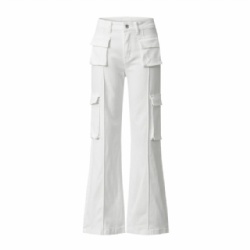 Factory Price White Cargo Flare Leg Jeans for Women