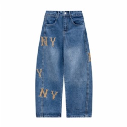 2025 Factory Price Dark Blue Embroidery Baggy Jeans for Women