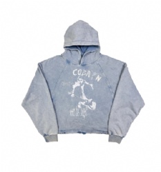 Factory Supplier Vintage Blue Washed DTG Printed Oversize Hoodie For Men